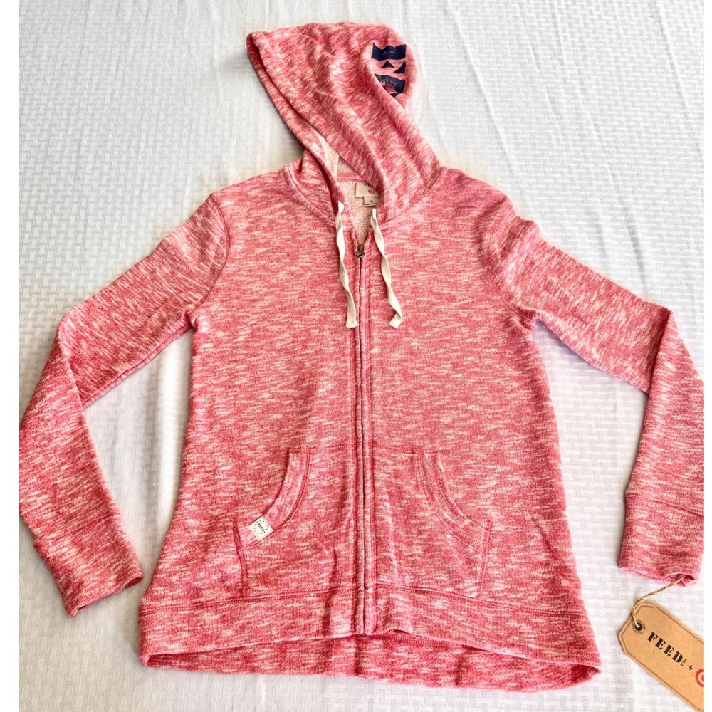 FEED USA Target Red Marl Full Zip Hoodie Sweatshirt Graphic Hood Medium NEW